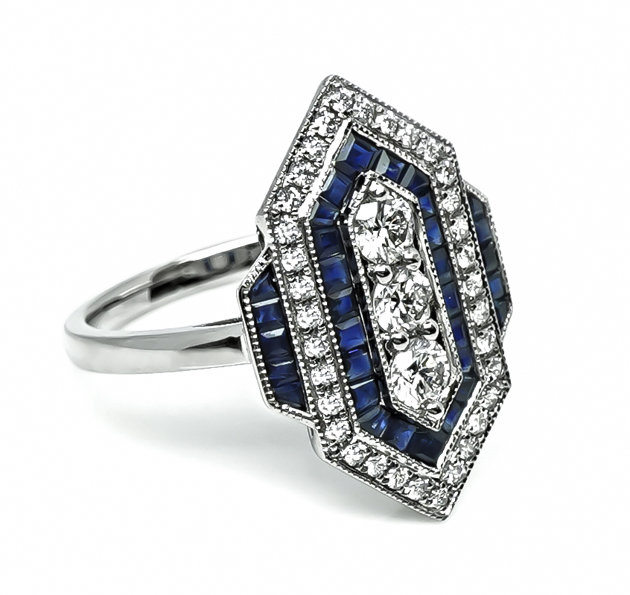 Estate 0.60ct Diamond 1.09ct Sapphire Ring