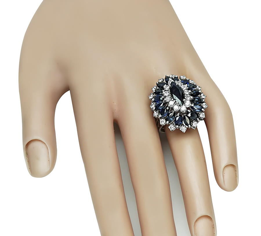 Estate 4.50ct Sapphire 1.50ct Diamond Cocktail Ring