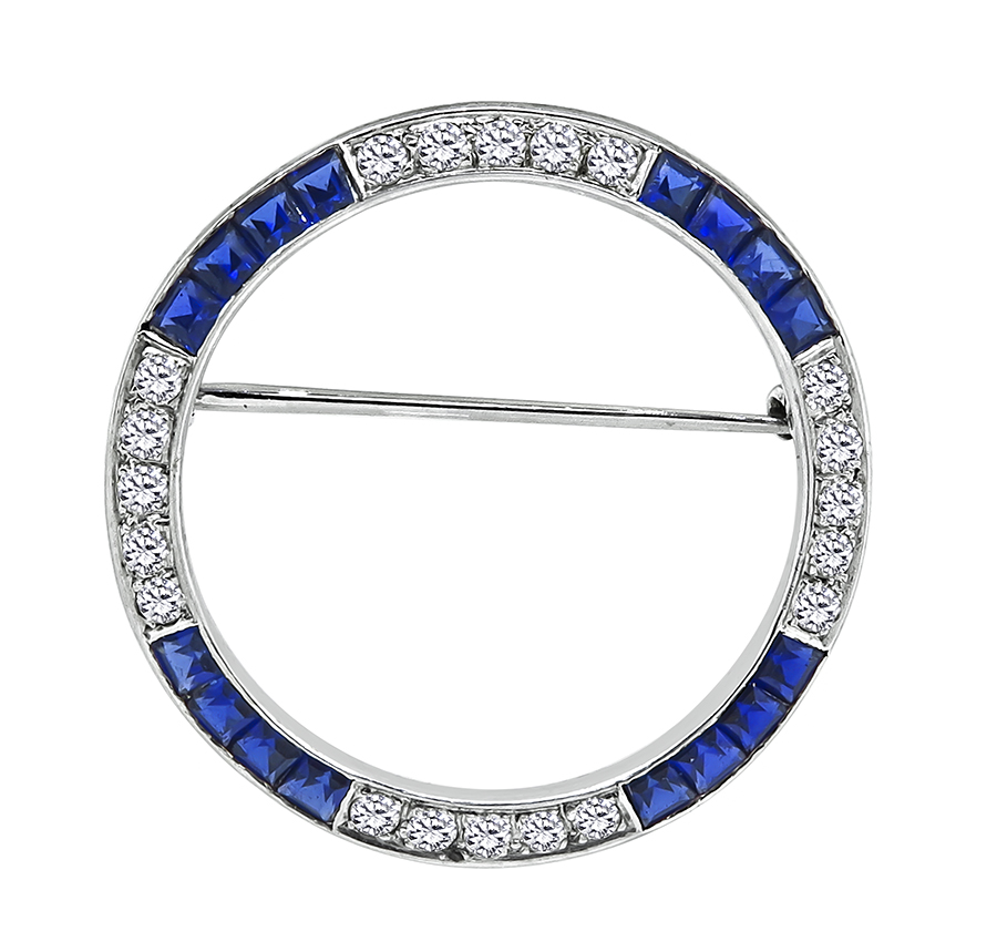 Estate 1.00ct Diamond 1.50ct Sapphire Round Pin