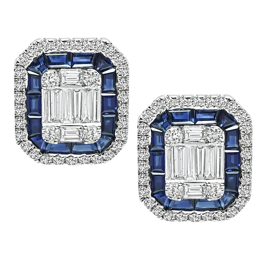 Estate 2.50ct Diamond 1.40ct Sapphire Studs Earrings
