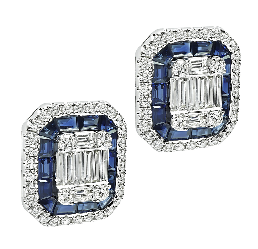 Estate 2.50ct Diamond 1.40ct Sapphire Studs Earrings