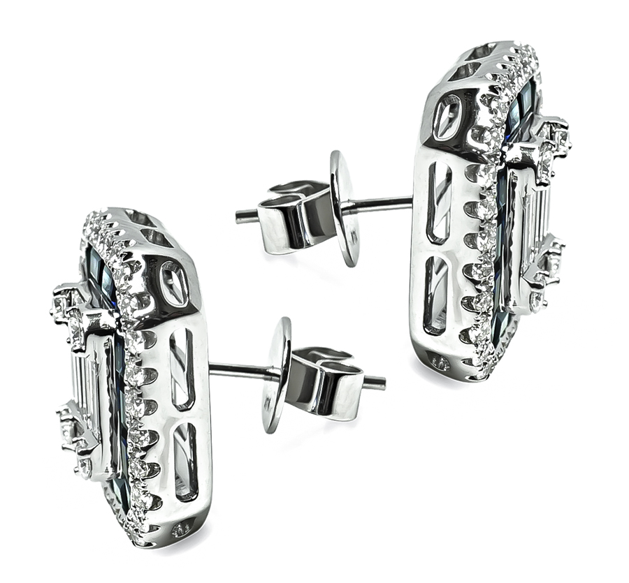 Estate 2.50ct Diamond 1.40ct Sapphire Studs Earrings