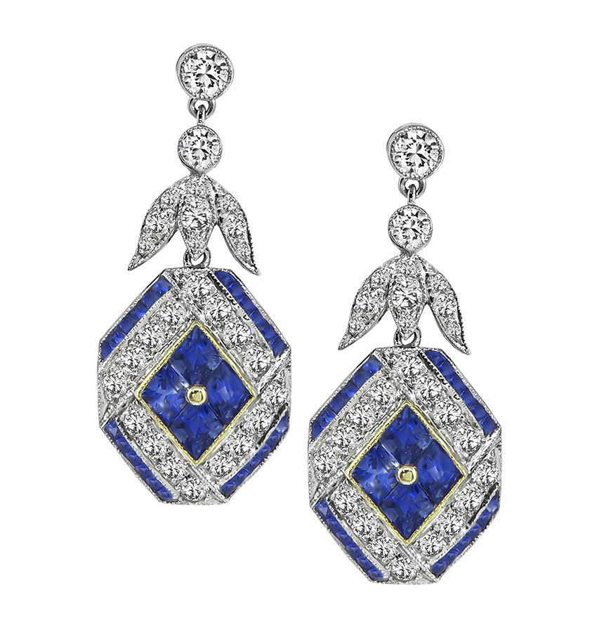 Estate 2.00ct Diamond 2.50ct Sapphire Gold Earrings
