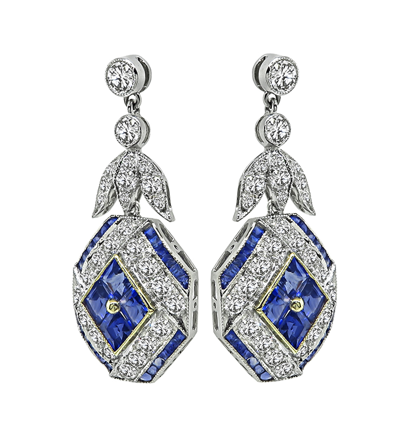 Estate 2.00ct Diamond 2.50ct Sapphire Gold Earrings