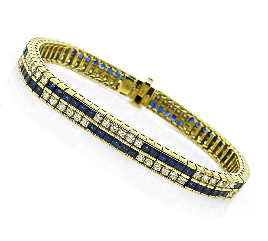 1970s 8.49ct Sapphire 2.66ct Diamond Gold Bracelet