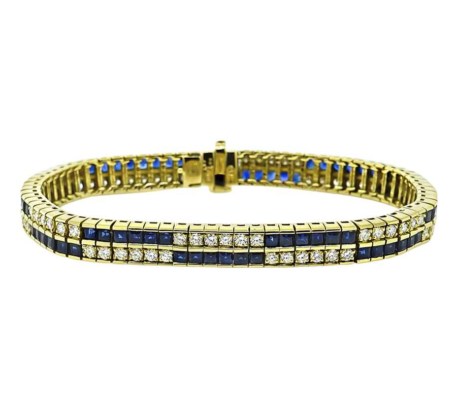 1970s 8.49ct Sapphire 2.66ct Diamond Gold Bracelet