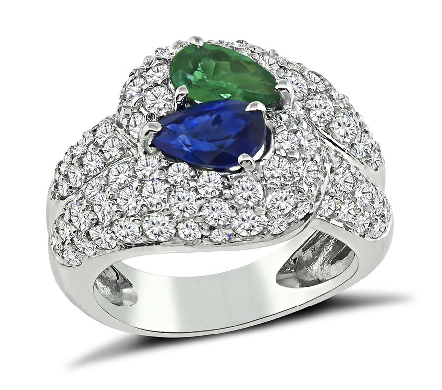 Estate 1.80ct Diamond 0.90ct Sapphire 0.75ct Emerald Ring
