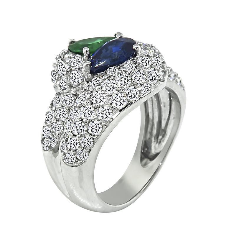 Estate 1.80ct Diamond 0.90ct Sapphire 0.75ct Emerald Ring