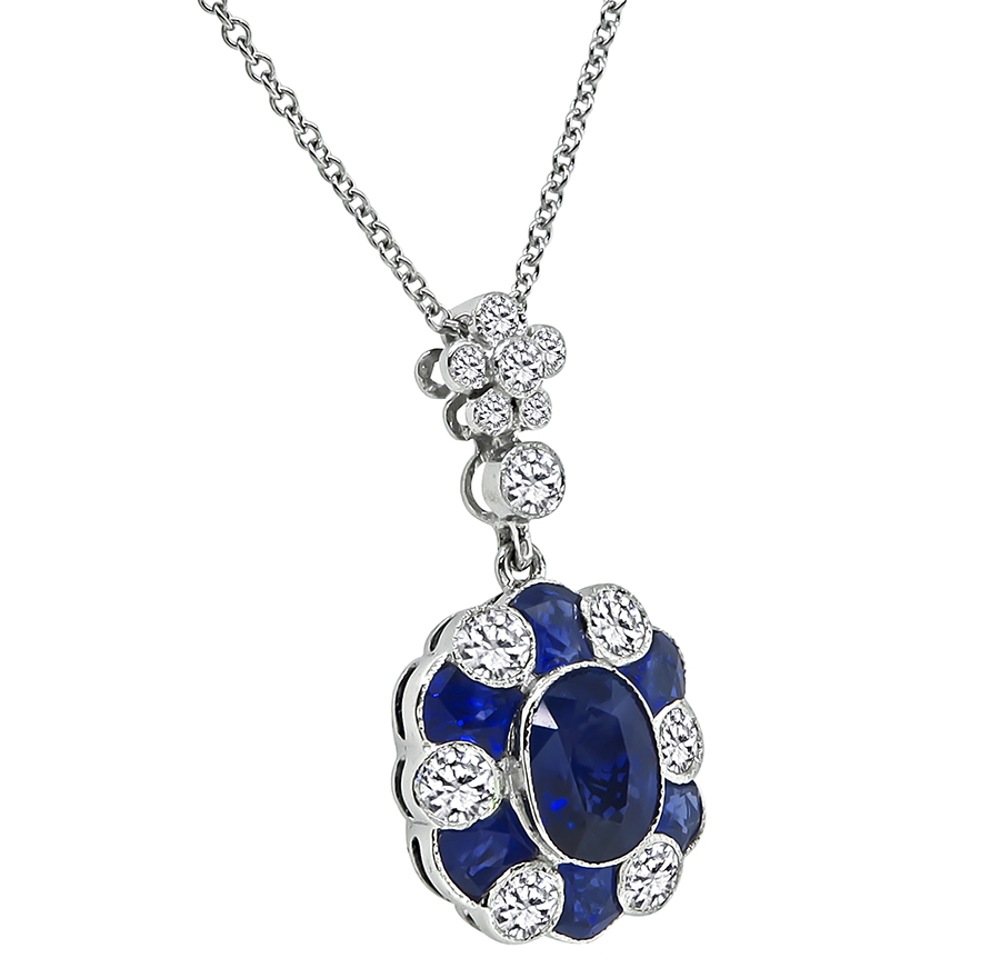 Estate 1.68ct Sapphire 0.81ct Diamond Pendant Necklace