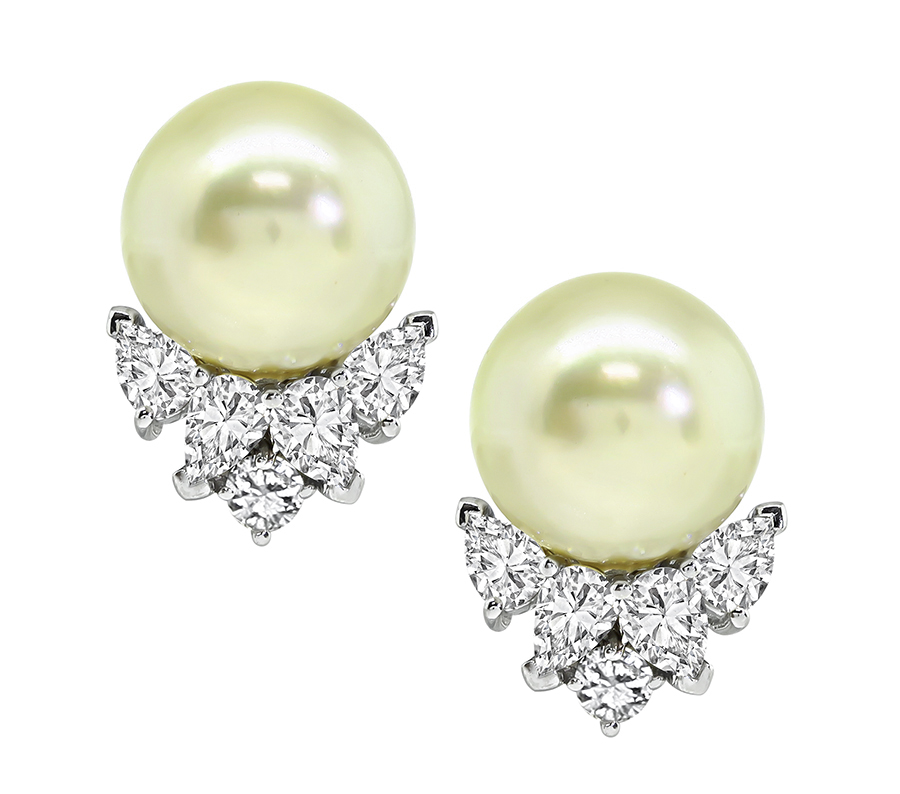 Estate South Sea Pearl 2.00ct Diamond Earrings