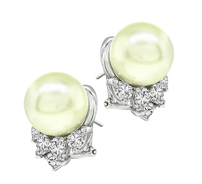 Estate South Sea Pearl 2.00ct Diamond Earrings