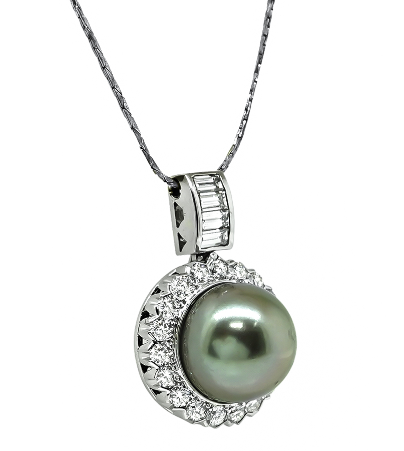 Estate 1.30ct Diamond South Sea Pearl Gold Pendant