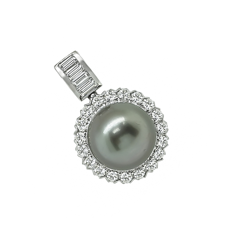 Estate 1.30ct Diamond South Sea Pearl Gold Pendant