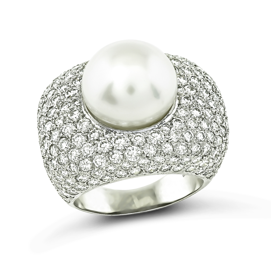 Estate South Sea Pearl 4.50ct Diamond Gold Ring