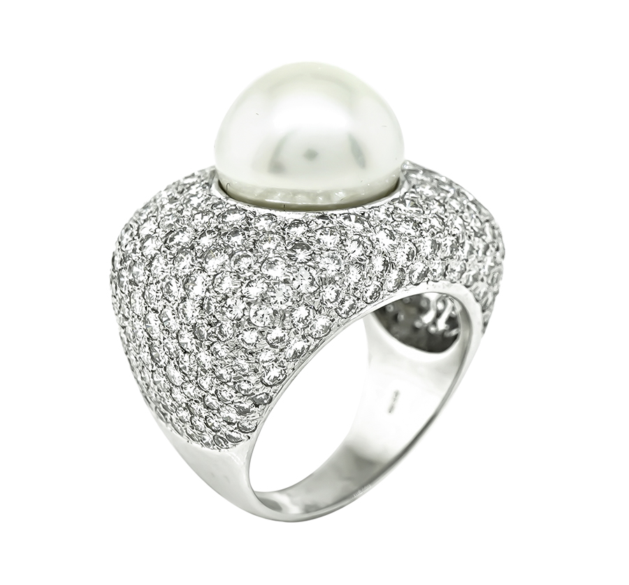 Estate South Sea Pearl 4.50ct Diamond Gold Ring