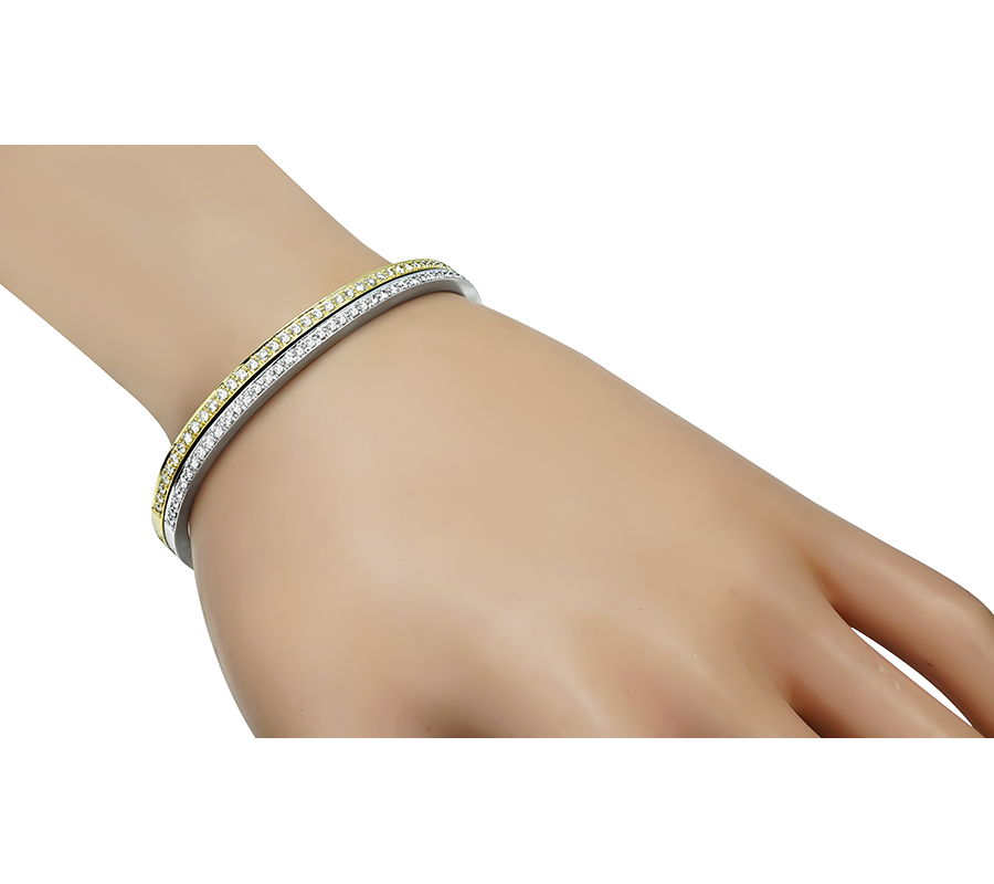 Estate Suite of Two 1.66ct Diamond Yellow and White Gold Bangle