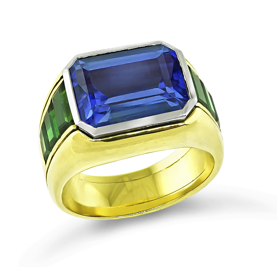 Estate 12.00ct Tanzanite Green Tourmaline Gold Ring