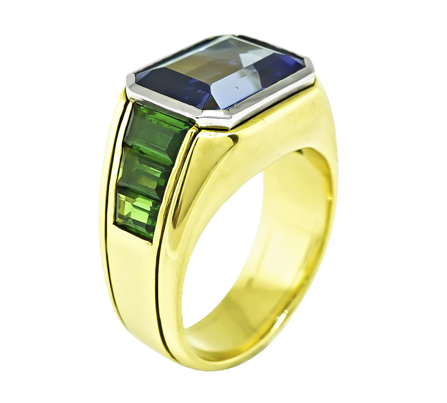 Estate 12.00ct Tanzanite Green Tourmaline Gold Ring