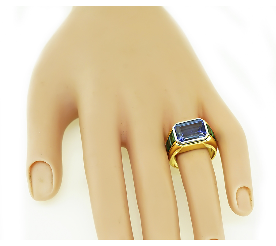 Estate 12.00ct Tanzanite Green Tourmaline Gold Ring