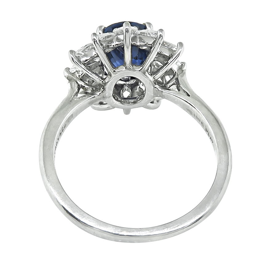 Oval Cut Sapphire Pear Shape Diamond Platinum Engagement Ring by Tiffany & Co.