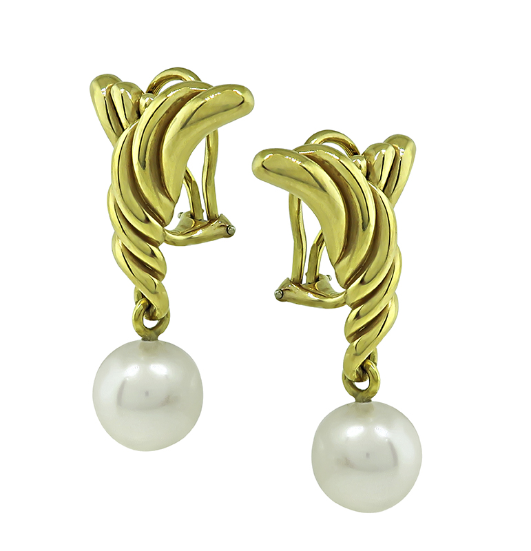 Estate Tiffany & Co Cummings Assael Pearl Gold Earrings