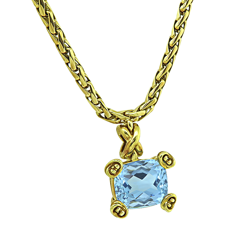 Estate Tiffany & Co 12.00ct Aquamarine Gold Pendant Necklace