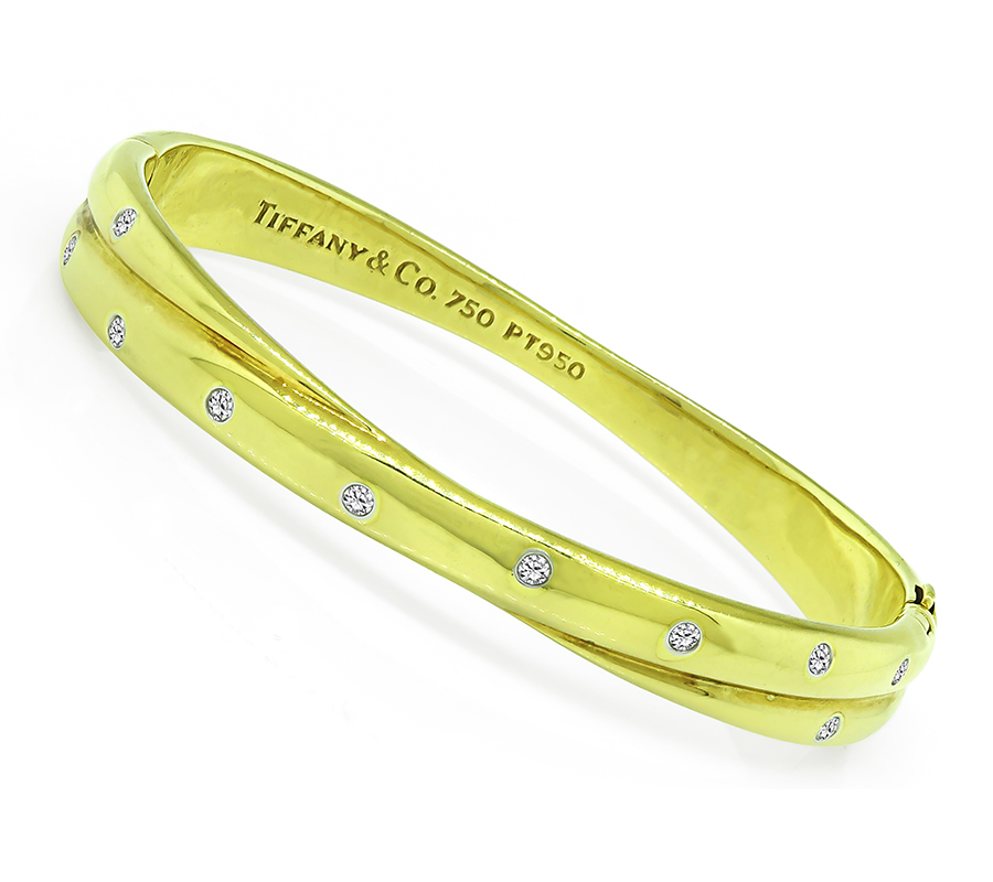 Estate Tiffany & Co Diamond Gold Crossover Etoile Bangle