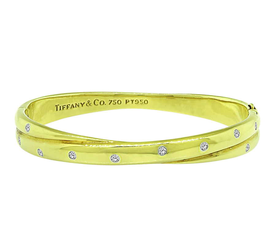 Estate Tiffany & Co Diamond Gold Crossover Etoile Bangle