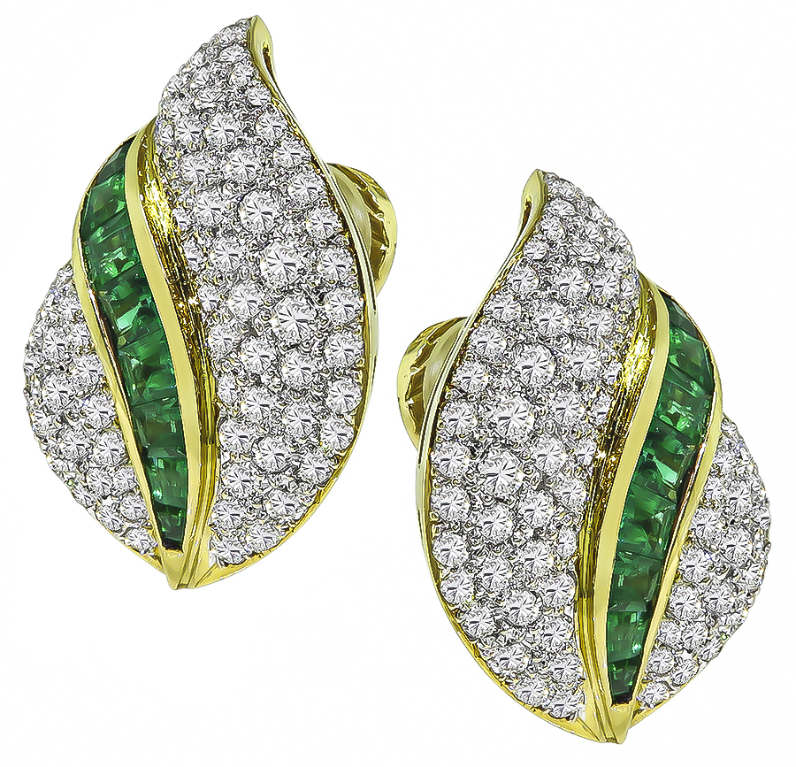 Estate Tiffany & Co 5.50ct Diamond 1.50ct Emerald Earrings