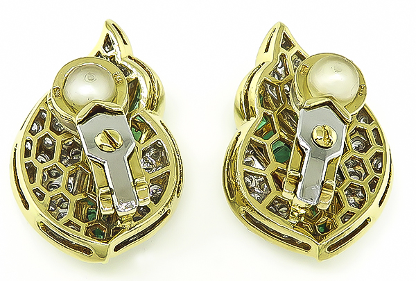 Estate Tiffany & Co 5.50ct Diamond 1.50ct Emerald Earrings