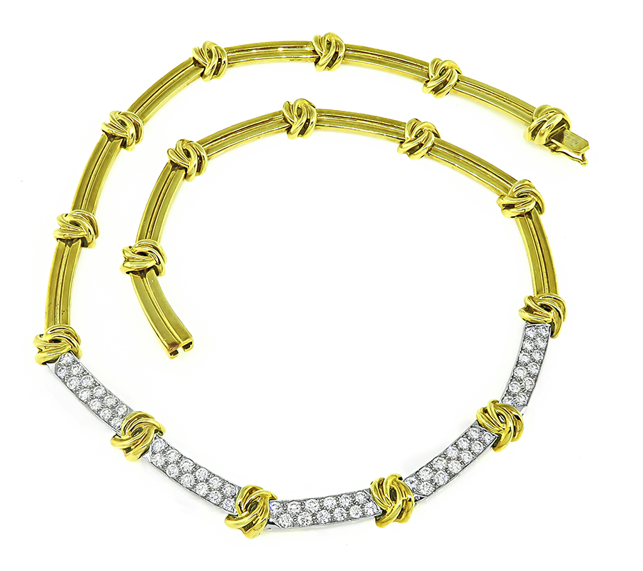 Estate Tiffany & Co 3.00ct Diamond Two Tone Gold Necklace