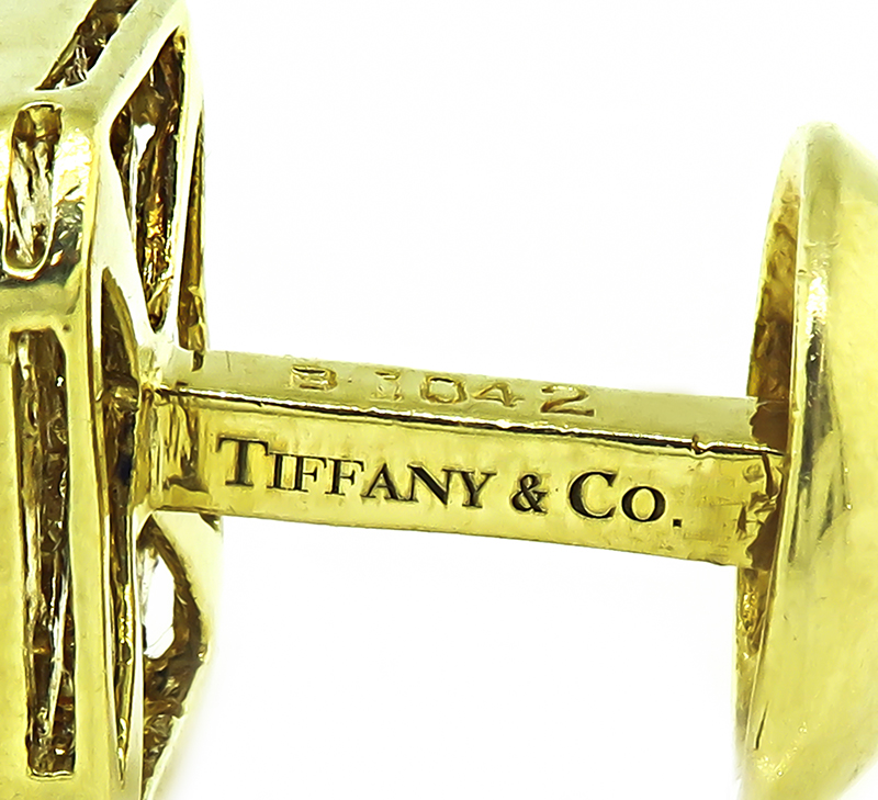 Estate Tiffany & Co 0.60ct Sapphire 0.60ct Diamond Gold Cufflinks