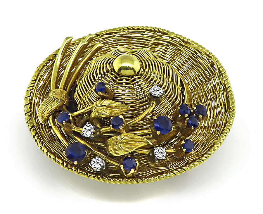 Vintage Tiffany & Co Diamond Sapphire Gold Hat Pin
