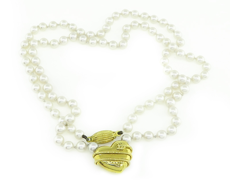 Estate Tiffany & Co Pearl Gold Heart Necklace
