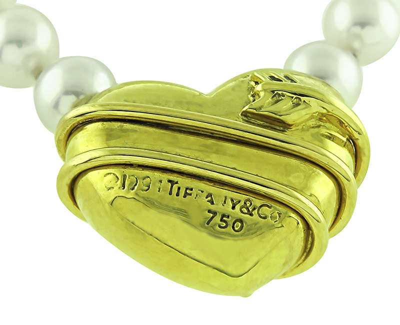 Estate Tiffany & Co Pearl Gold Heart Necklace