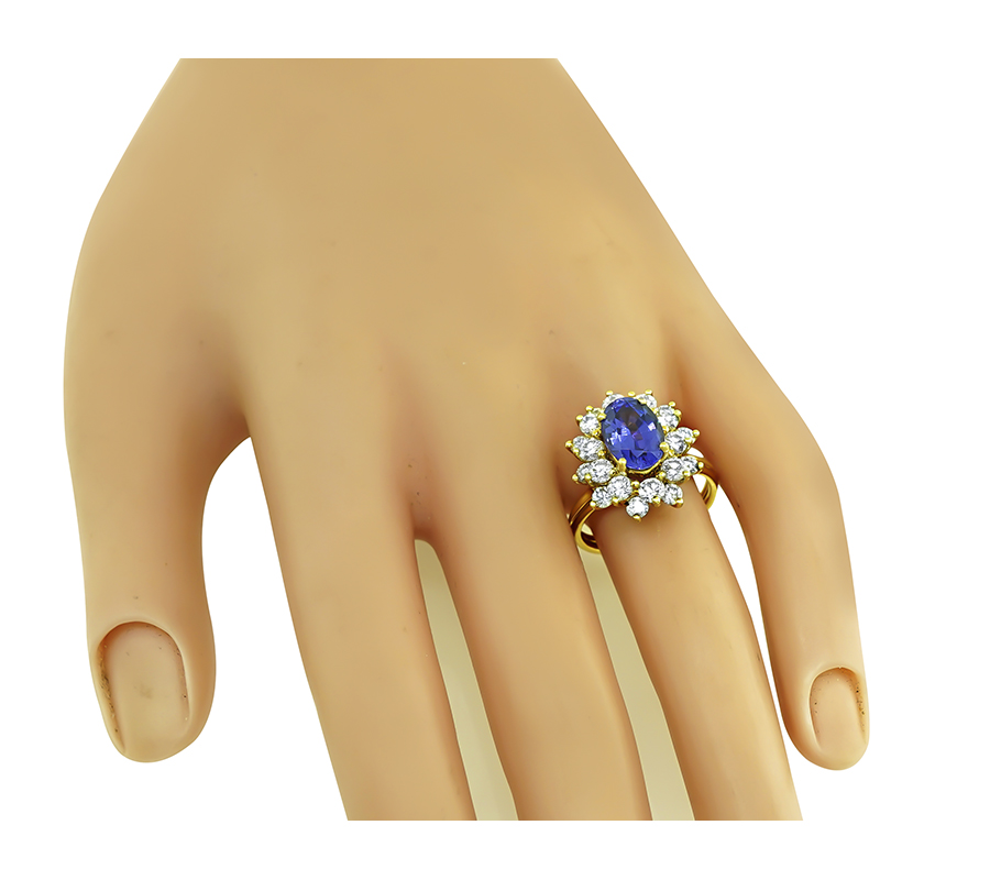 Estate Tiffany & Co 3.00ct Tanzanite 1.40ct Diamond Gold Ring