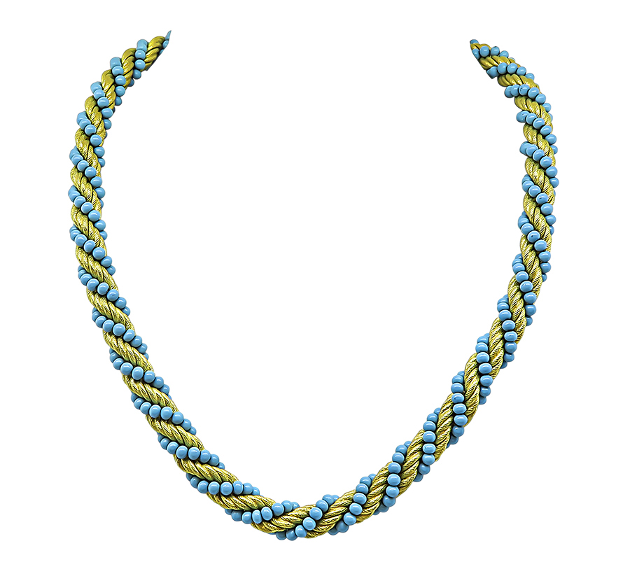 1960s Turquoise Gold Rope Necklace