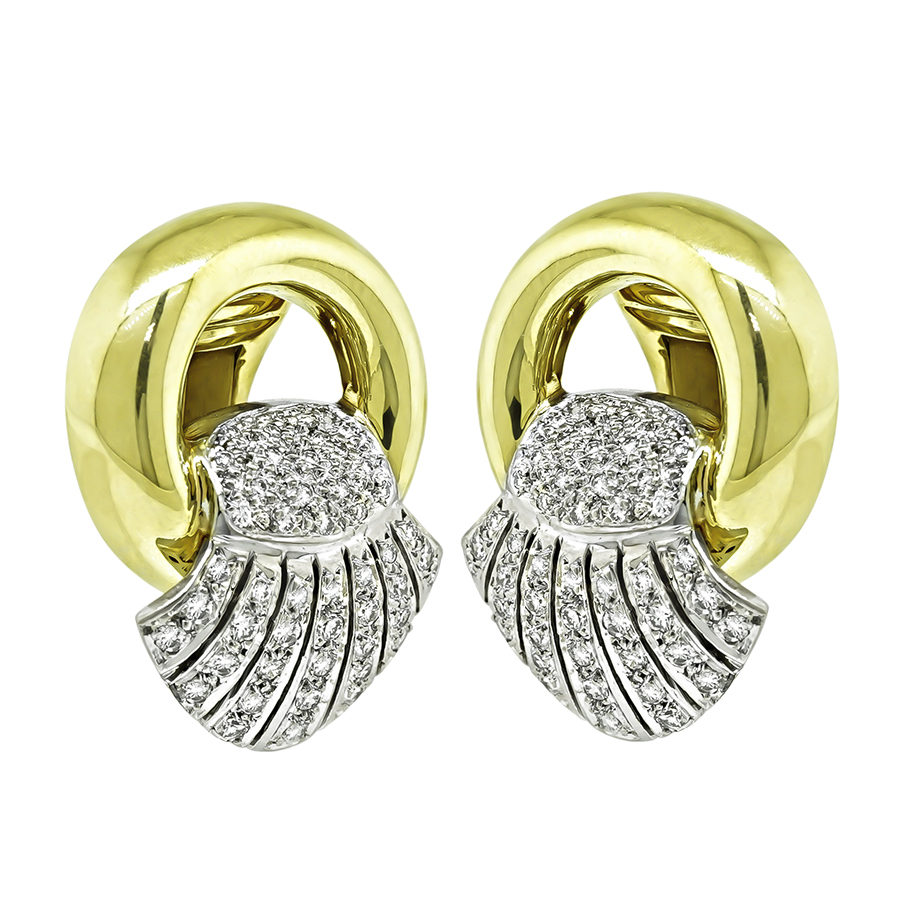 Estate 1.80ct Diamond Two Tone Gold Earrings