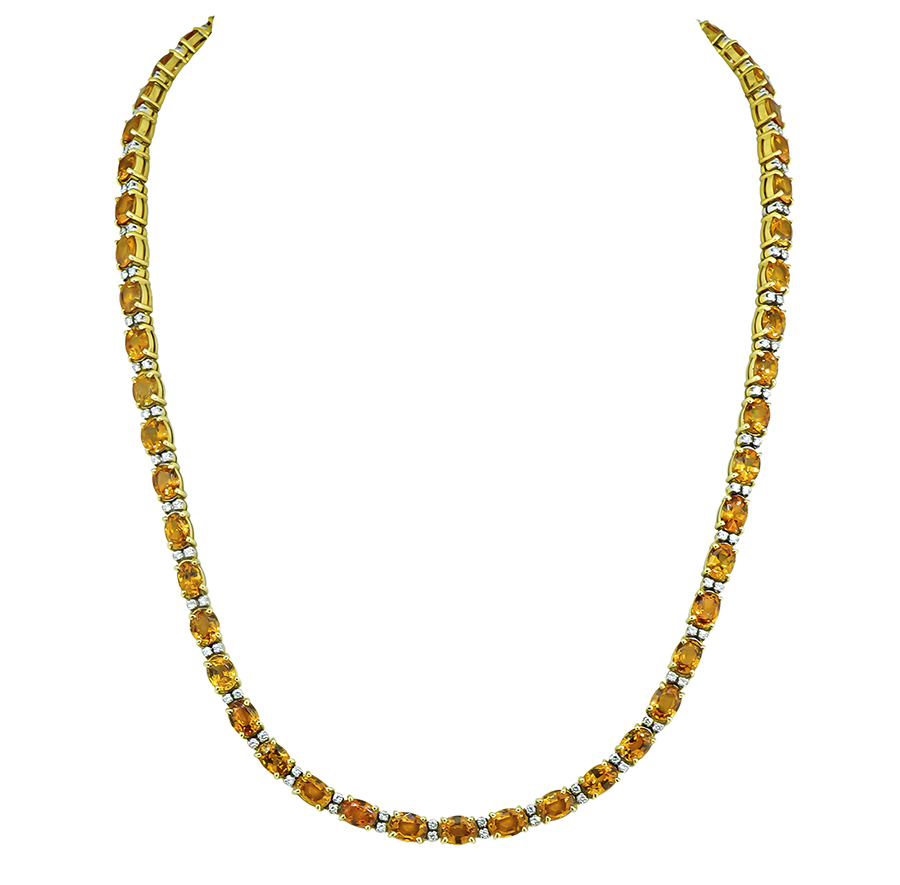 Estate 55.00ct Yellow Sapphire 2.00ct Diamond Gold Necklace