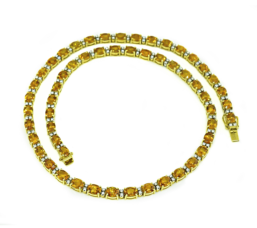 Estate 55.00ct Yellow Sapphire 2.00ct Diamond Gold Necklace