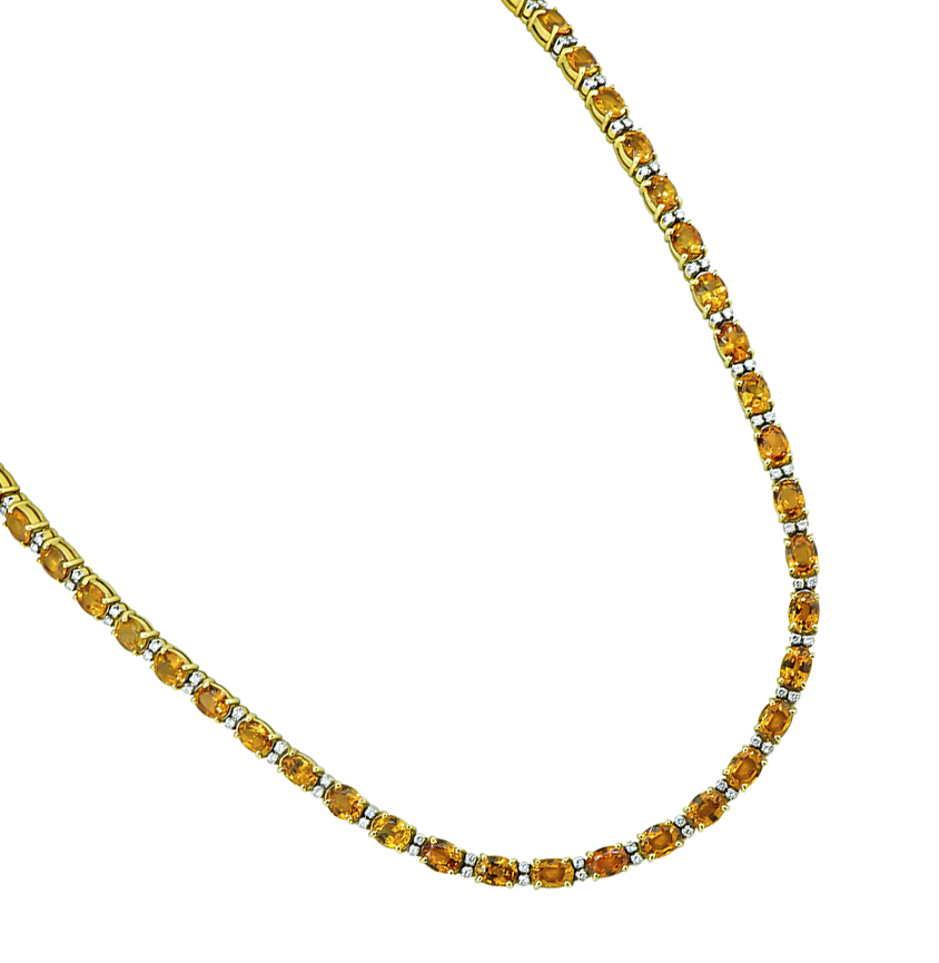 Estate 55.00ct Yellow Sapphire 2.00ct Diamond Gold Necklace