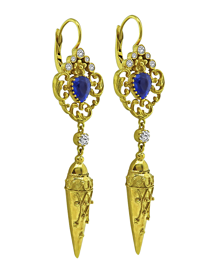 Victorian 2.68ct Sapphire Diamond Earrings