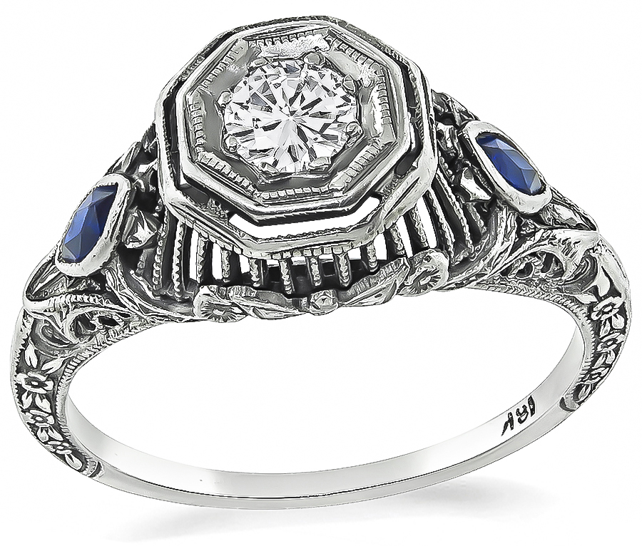 Vintage 0.20ct Diamond Sapphire Engagement Ring