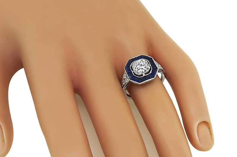 Vintage 0.60ct Diamond 1.00ct Sapphire Engagement Ring