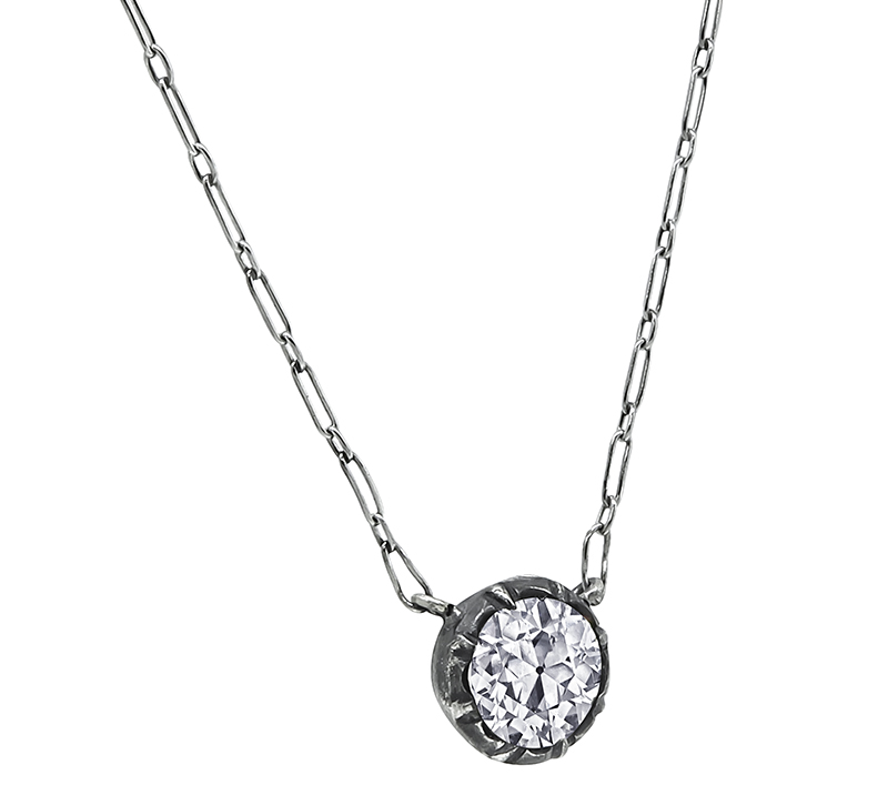 Victorian Old European Cut Diamond Silver Pendant Necklace