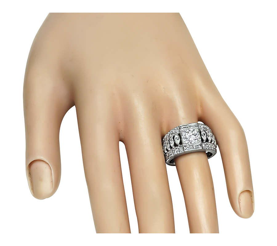 1950s 1.29ct Center Diamond 2.00ct Side Diamond Platinum Ring