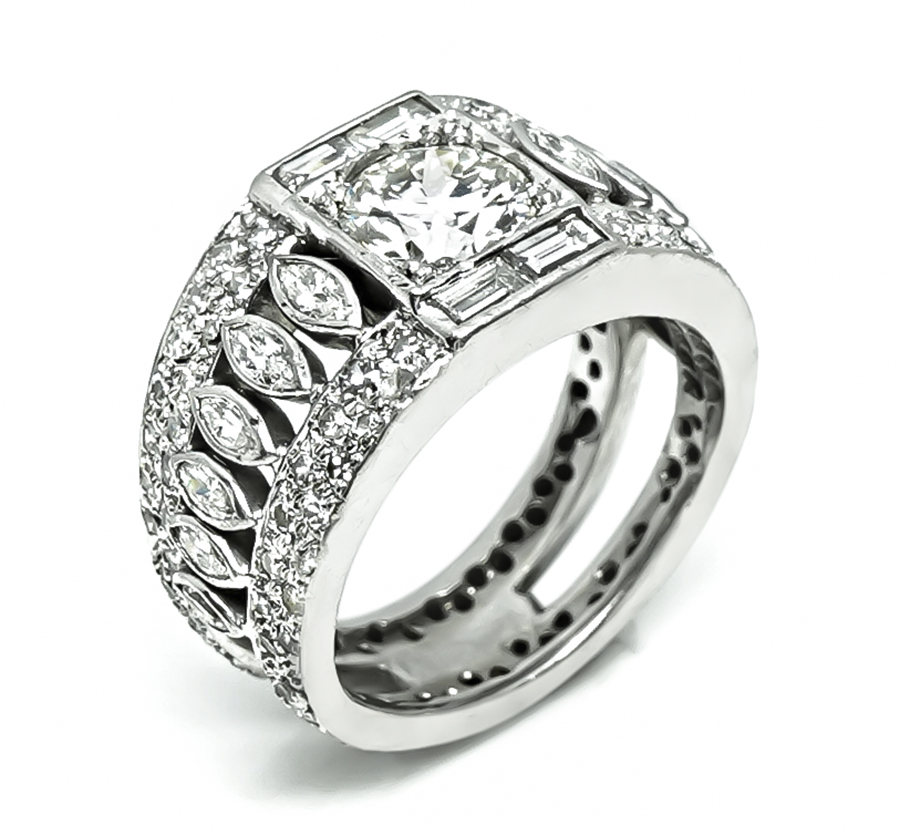 1950s 1.29ct Center Diamond 2.00ct Side Diamond Platinum Ring