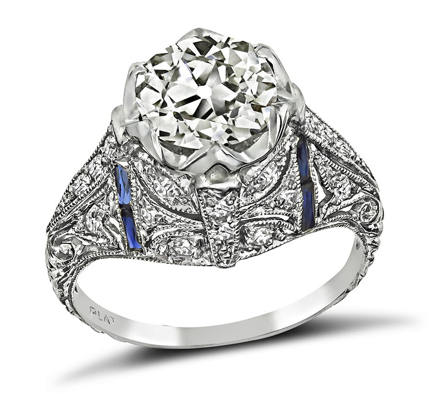 Art Deco 1.52ct Diamond Sapphire Engagement Ring