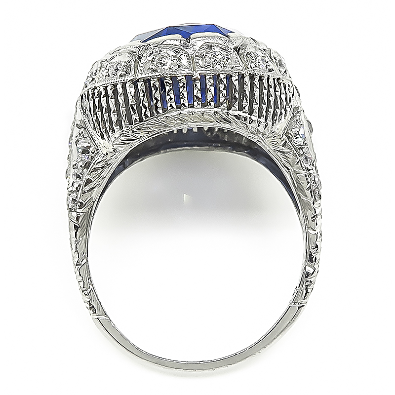 Art Deco 11.00ct Sapphire Diamond Engagement Ring