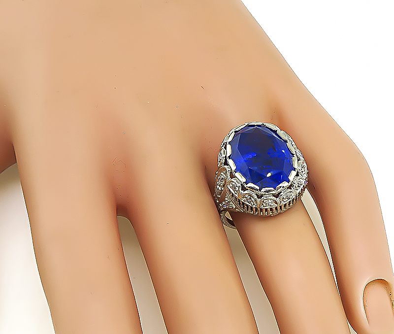 Art Deco 11.00ct Sapphire Diamond Engagement Ring